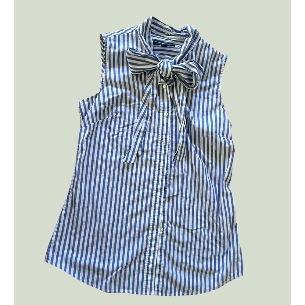 BANANA REPUBLIC Riley-Fit Bow-Neck Stripe Sleeveless Shirt Sz. 4
